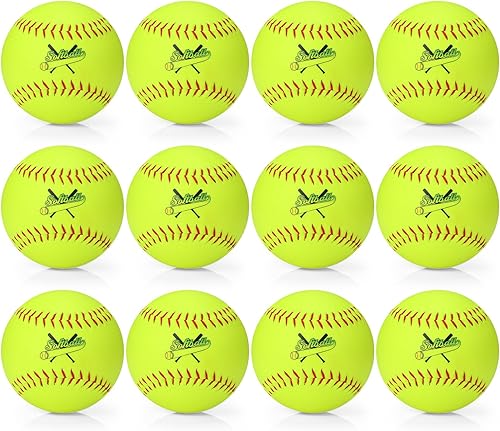 Paquete de 12 pelotas de sóftbol de práctica deportiva amarillas de 12 pulgadas, tamaño y peso oficiales, softball de lanzamiento lento con 1 bolsa