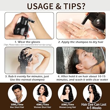 500ML Black Hair Dye Shampoo 3 in 1 for Grey Hair Coverage,Women Men | Instant Color Shampoo 3 in 1, Natural Color - Long Lasting - Hair Colour Shampoos, Hair Coloring in Minutes for Women Men