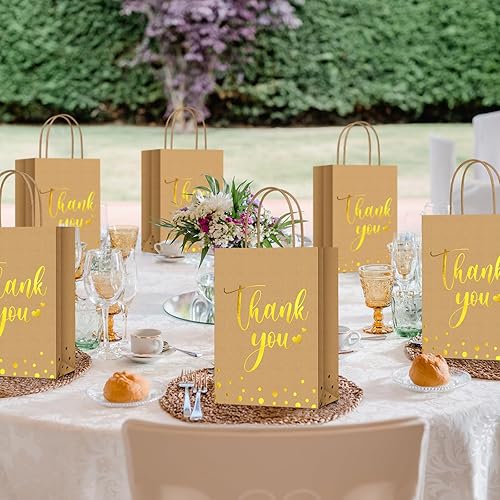 Miniatura 7 de PerKoop 60 bolsas de regalo de agradecimiento a granel de papel dorado con asa para negocios, compras, bodas, baby shower, recuerdos de fiesta