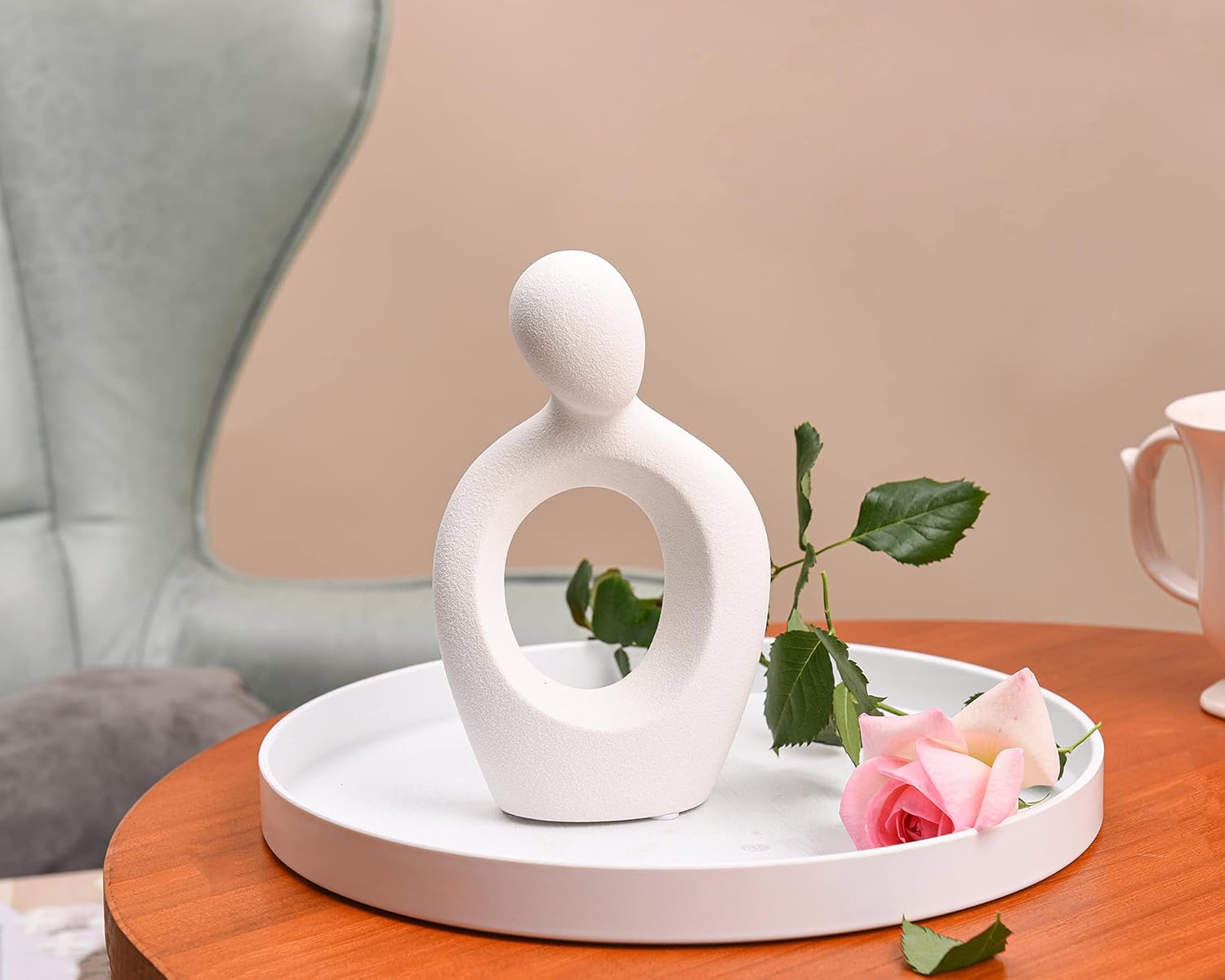 Quoowiit Ceramic Couple Sculptures for Home Decor, Abstract Lover Statue for Shelf, Office, Living Room, Bedroom, Gifts for Anniversary, Valentine's Day, Birthday (White) - Image 8