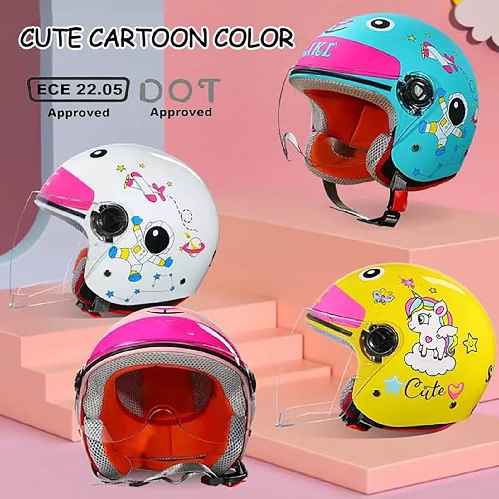 Casco Da Bicicletta Per Bambini, Casco Da Moto Per Bambini, Casco Da Scooter Per Bambini Con Visiera Antigraffio, Per Bambini 48-56 Cm E,48-55cm