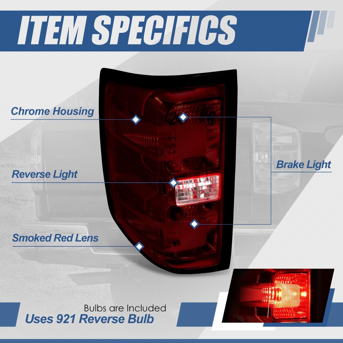 Auto Dynasty Factory Style Rear Tail Lights Brake Lamps with Wiring Harness Compatible with Chevy Silverado 1500 2500 3500 14-19, Driver and Passenger Side, Smoked Lens