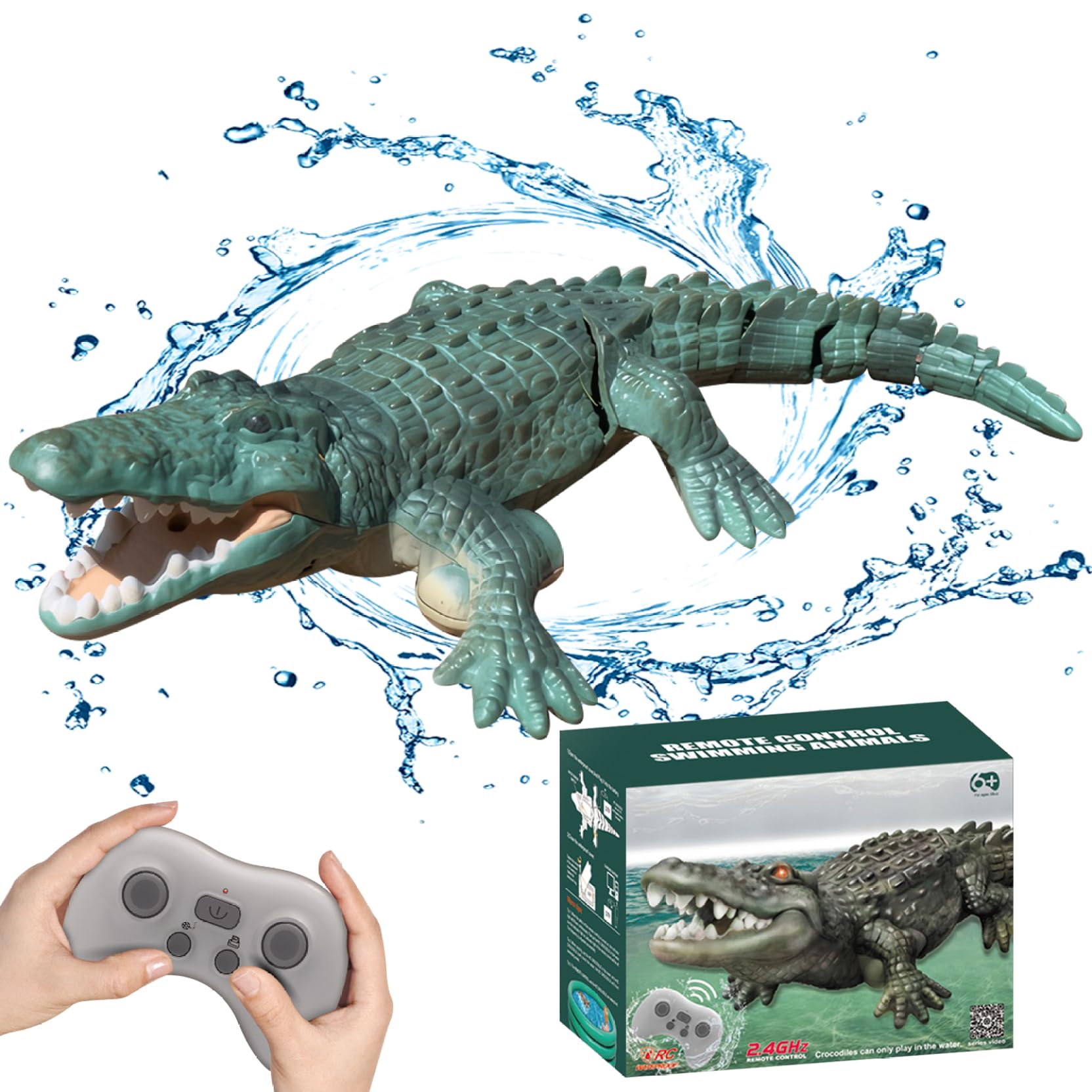 Remote Control Alligator Realistic Moveable Remote Control Water Toys 2.4GHz Waterproof USB Rechargeable 98 Ft Alligator Head Summer Water for Boys, Girl (Dark Green)