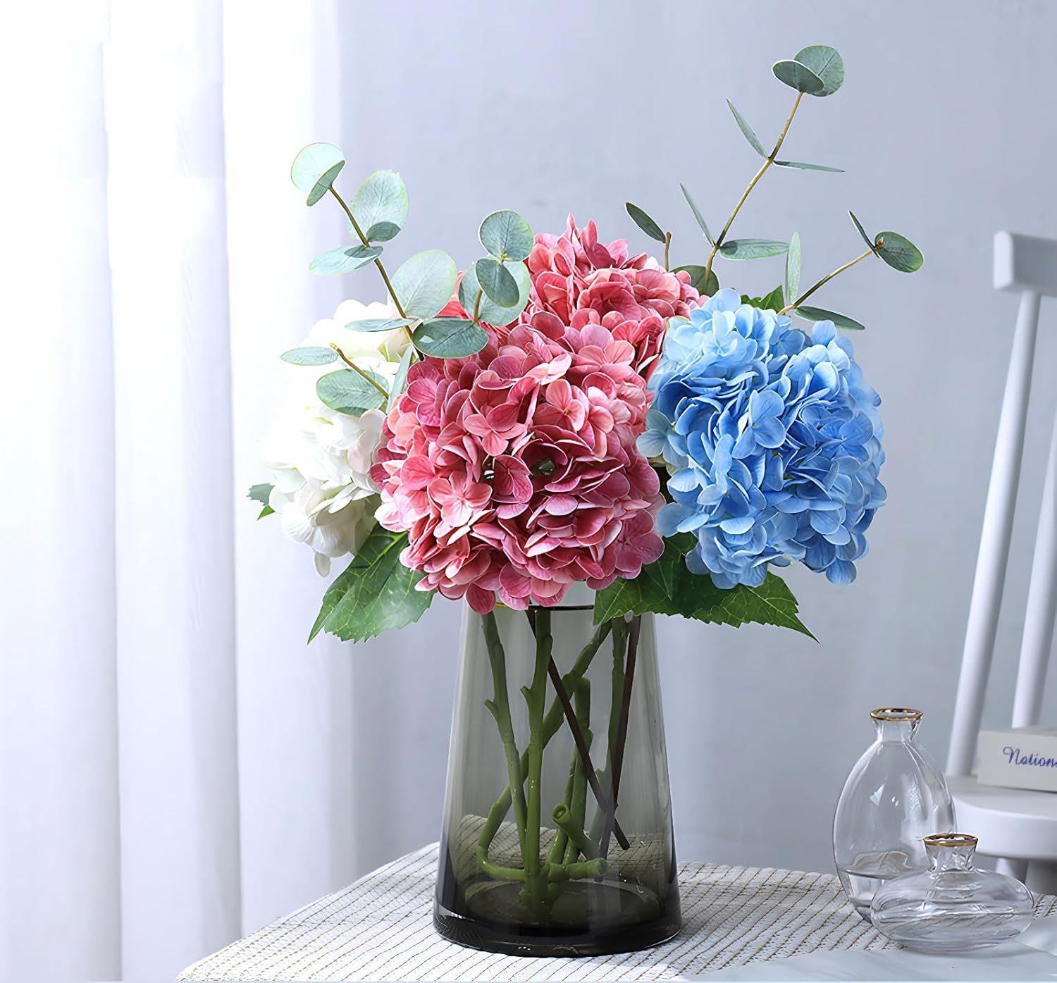 Real Touch Hydrangea Artificial Flowers 4PCS -20" Faux Hydrangea Flowers with Long Stem & Leaves - Realistic Fake Hydrangeas for Home Decor Floral Arrangements Wedding Bouquets Centerpieces (Rose Red) - Image 7