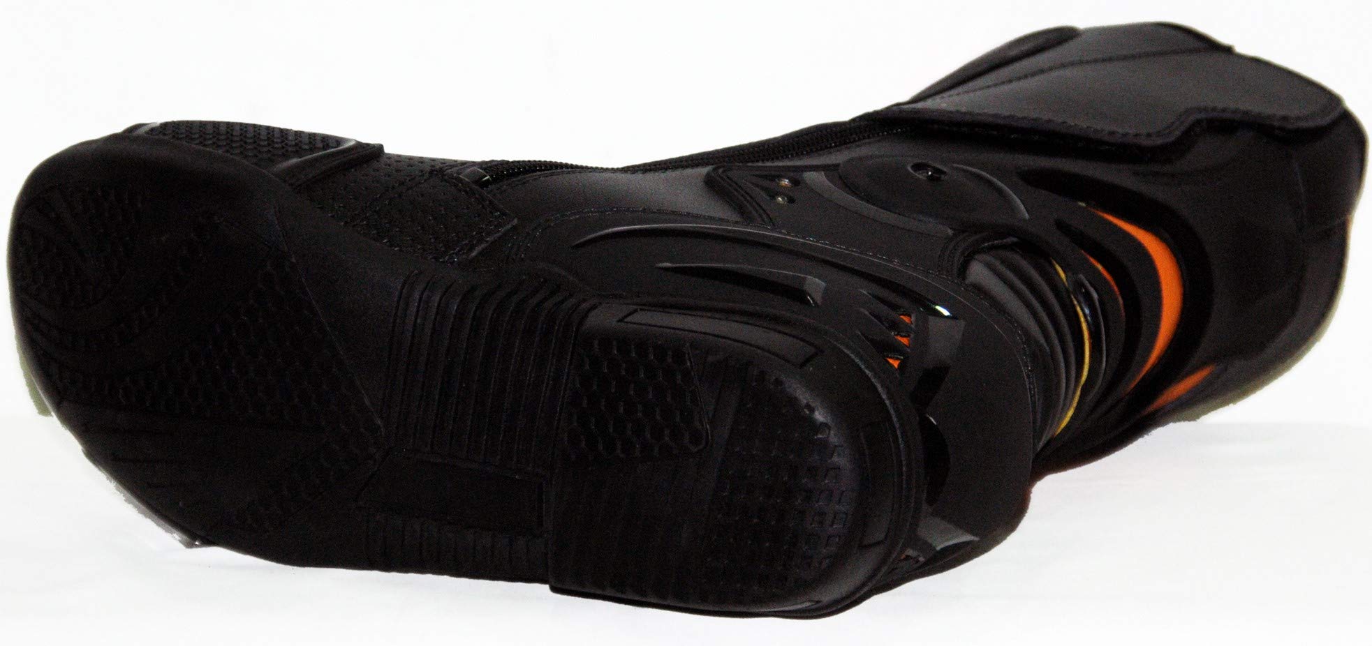 Scarpe sportive da uomo, in pelle, per moto, colore: arancione/nero