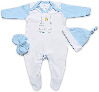 mini royals Baby,Clothing,Baby Boys 0-24m,Bodysuits & One-Pieces,Bodysuits Personalised Hello World Baby Outfit-Blue Moon and Stars Baby boy Gifts Baby Girl Gifts