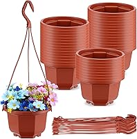 Roshtia 24-Pack 6-Inch Brown Hanging Plastic Planter Pots with Hooks - Durable Indoor Outdoor Flower Baskets for Succulents Herbs