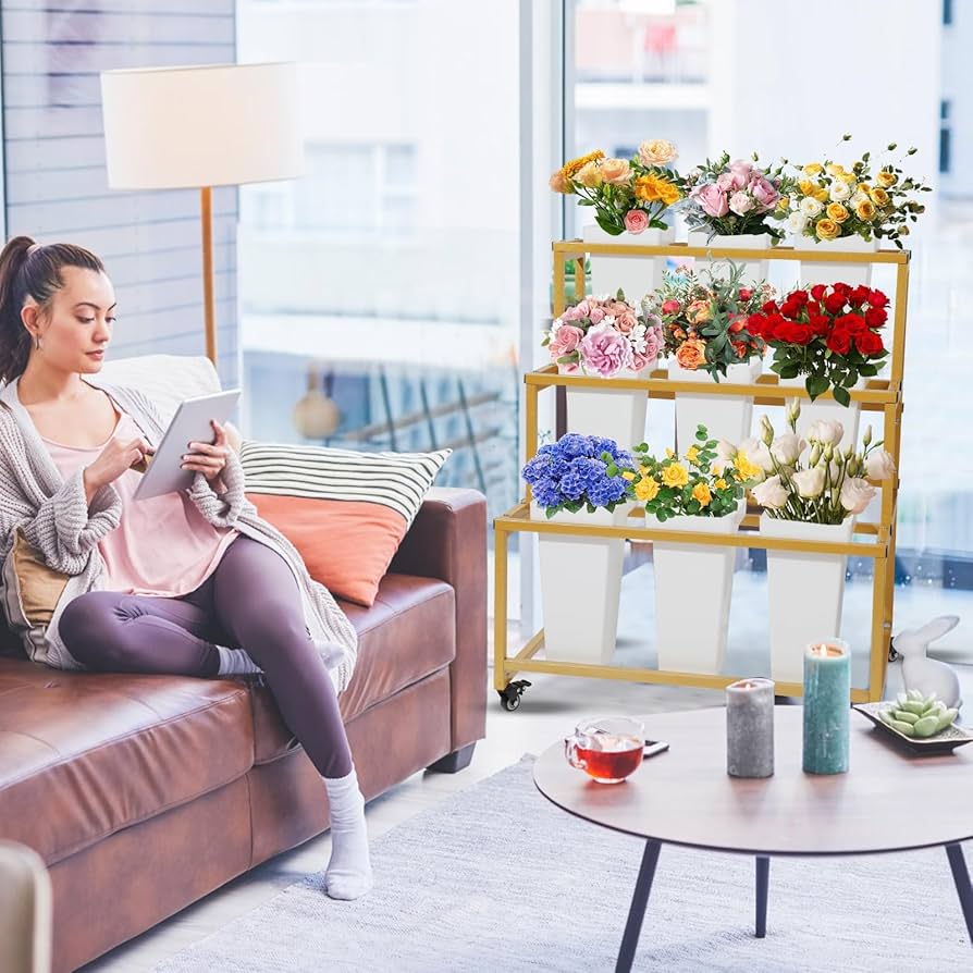 フラワースタンド デザイン アイアン フラワースタンド〔048534〕角型 ブラック 高