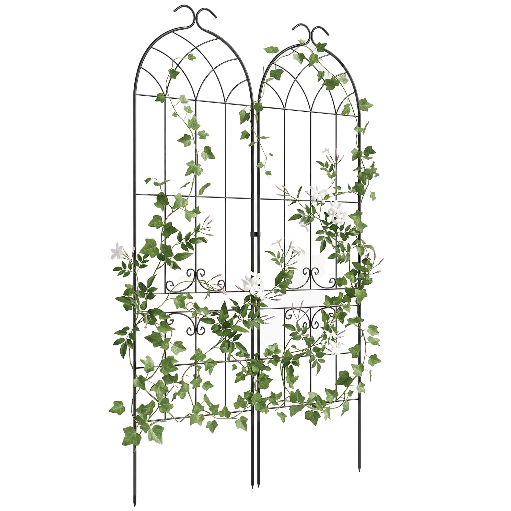 Outsunny Lot de 2 Treillis de Jardin, Support pour Plantes grimpantes en métal, 50L x 181H cm, Noir