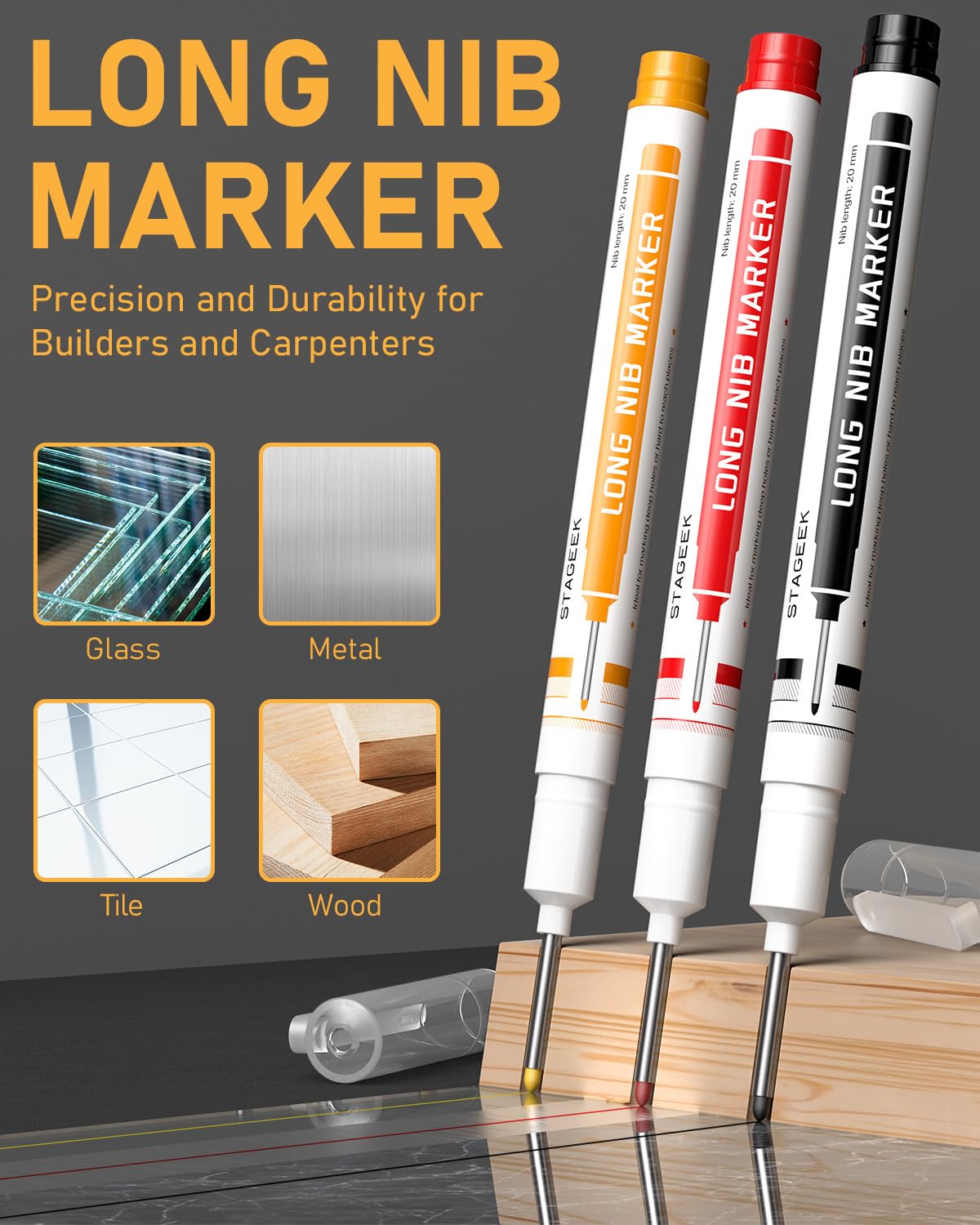 STAGEEK 34 Pack Carpenter Pencil Set including Sharpener, Mechanical Carpenter Pencils with Deep Hole Long-Nib Marker Pens - Image 2