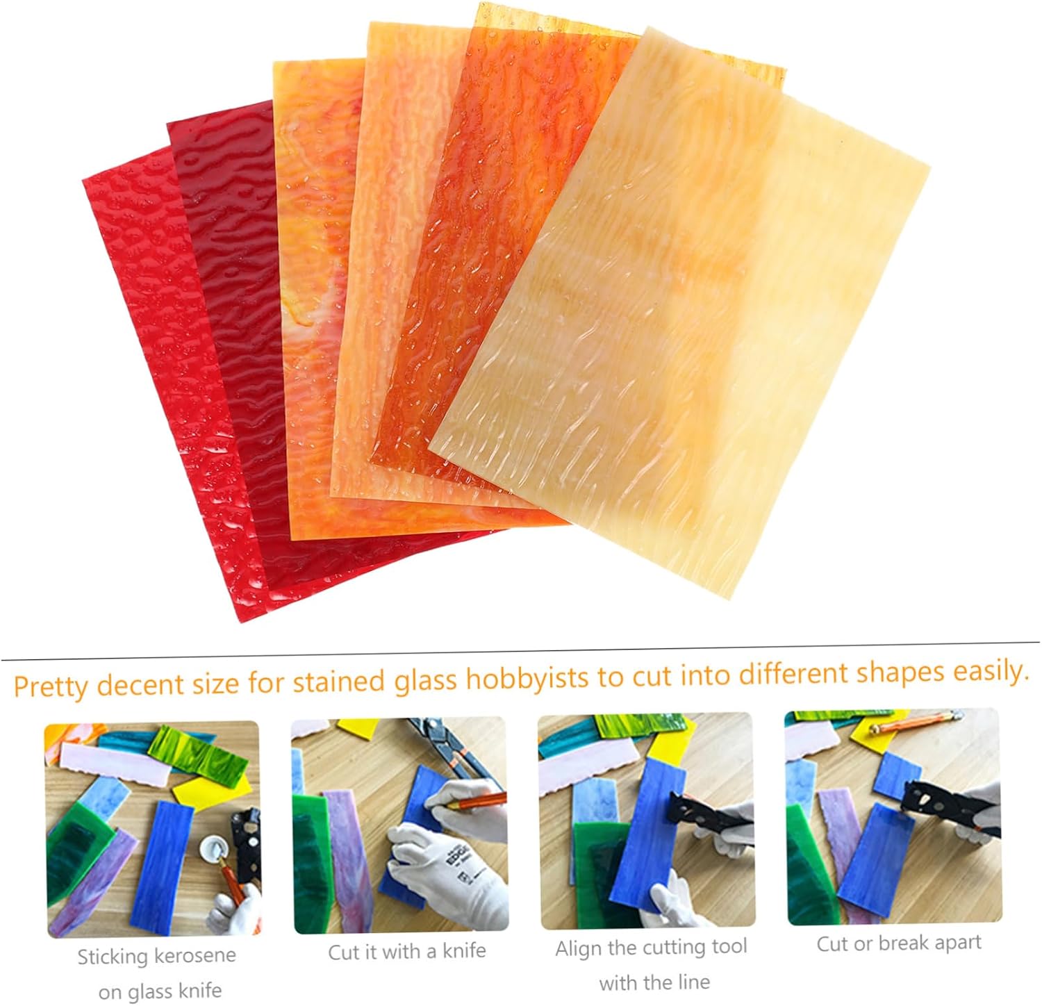 6Pcs Colorful Water Ripple Stained Glass Sheets for DIY Crafts Cathedral Church Decoration Textured Glass Tiles for Home Decor