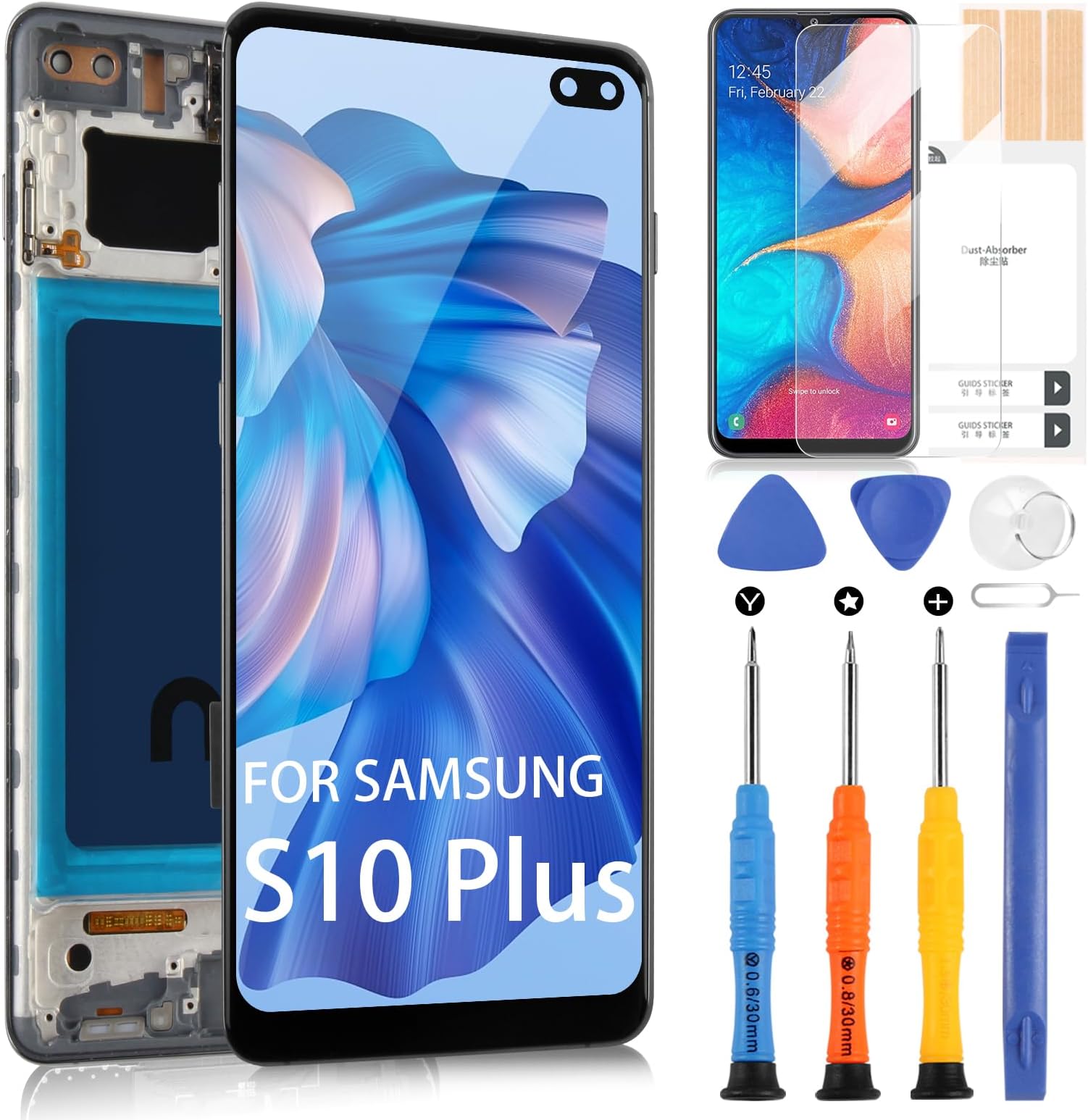 for Samsung Galaxy S10 Plus Screen Replacement for Samsung s10+ LCD Display G975F G975U G975W 6.4" Touch Screen Digitizer Full Assembly with Frame (Black Without Fingerprint Function)