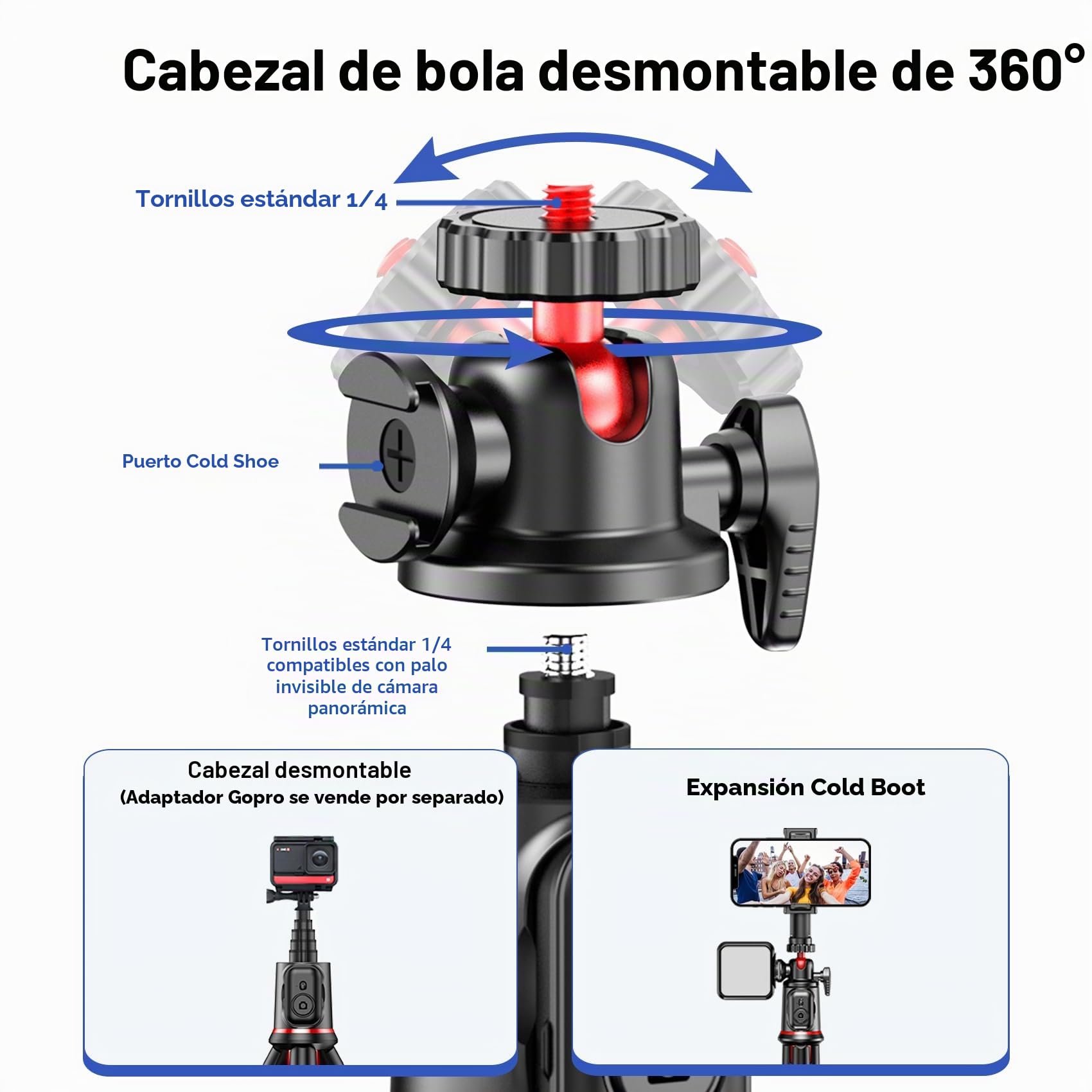 Fotopro Trípode para cámara, Mini trípode Flexible Extensible con Barra de extensión, Compatible con cámaras Canon, Nikon, Sony, teléfono