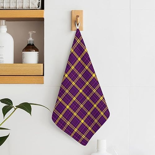 Miniatura 6 de Decorative Hand Towels for Bathroom - Retro Purple Yellow Plaid Print Soft Absorbent Small Bath Hand Towels for Kitchen, Farmhouse, Spa, Hotel,