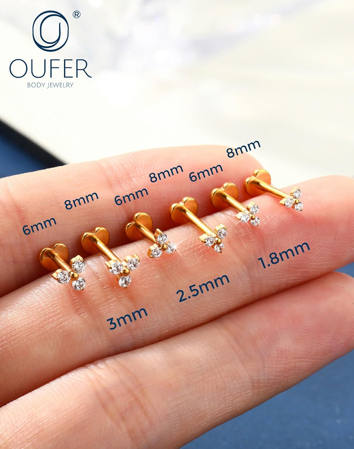 Titanium Tragus Piercing Jewelry 16G Internally Thread Flat Back Cartilage Labret Studs 6MM Surgical Steel Flat Back Nose Studs Helix Conch Nose Piercing Jewelry for Women - Image 6