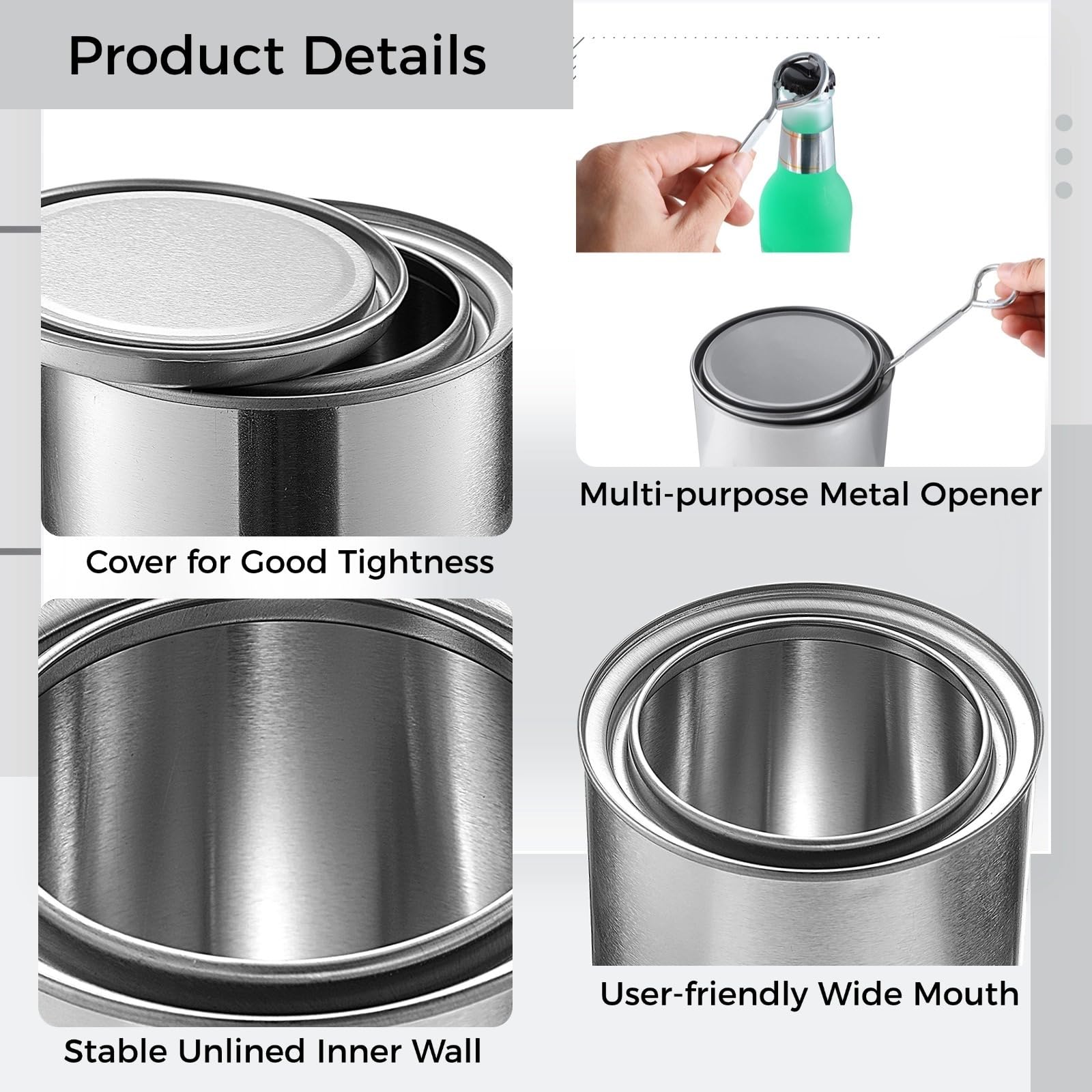 Paquete de 12 latas de pintura de metal vacías con abrelatas y tapas, recipientes de 2 pintas para pinturas, disolventes, adhesivos