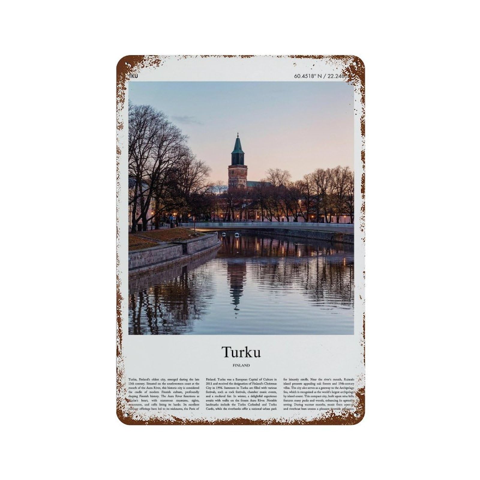 xiaoxiaoshen Turku Finland City Scenery Wall Decor Art Metal Tin Poster Modern Home Decor Art Home Bar Shop Decorations Vintage Sign 30x20cm
