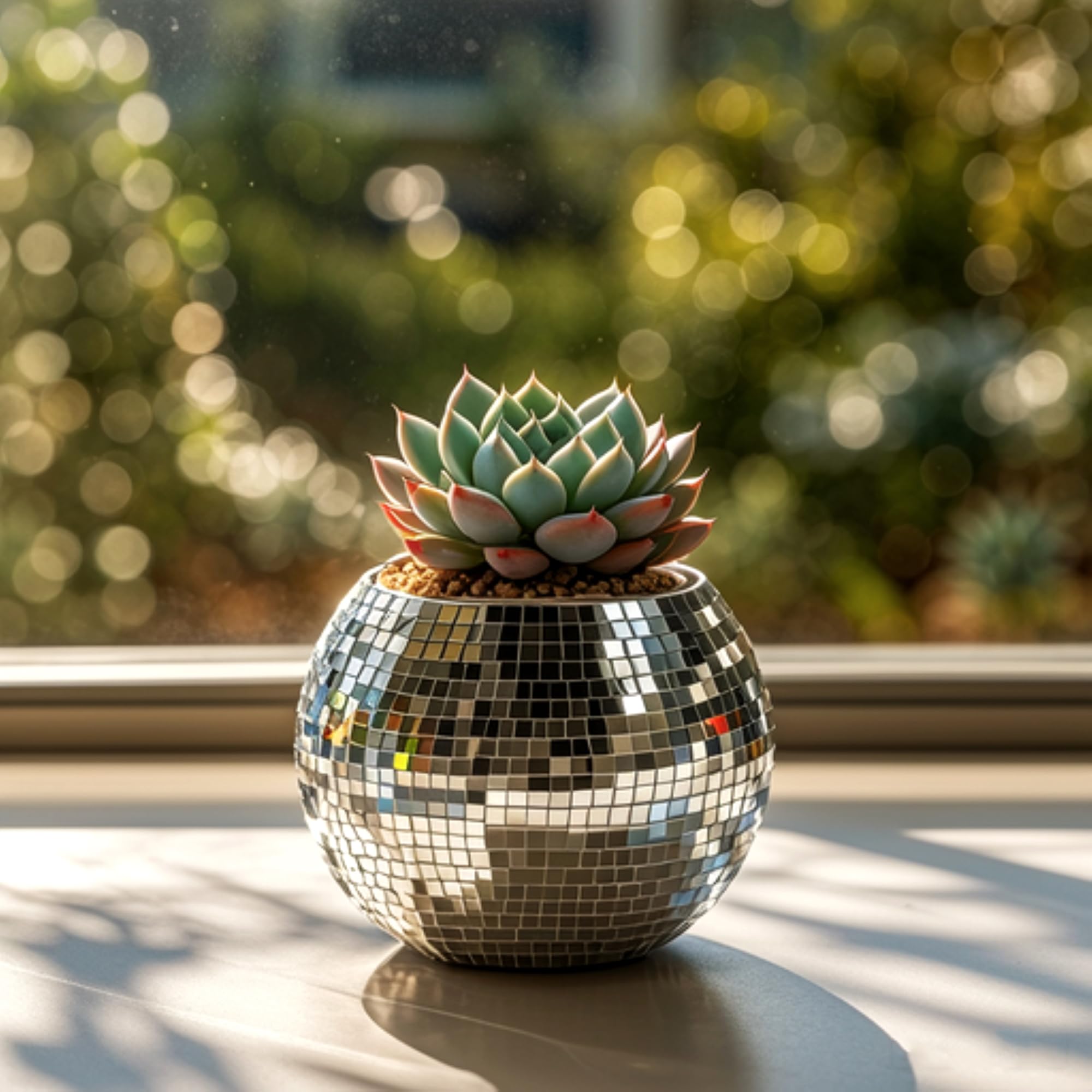 Qiumyanlod Small Disco Ball Vase,Disco Ball Planter,Disco Ball Bowl,Disco Plant Holder,Disco Flower Pot,Silver Glass Mirror Mosaic Disco Ball Vase Decor for Table,Party,Bar,Birthday,Wedding,3* 4*4IN