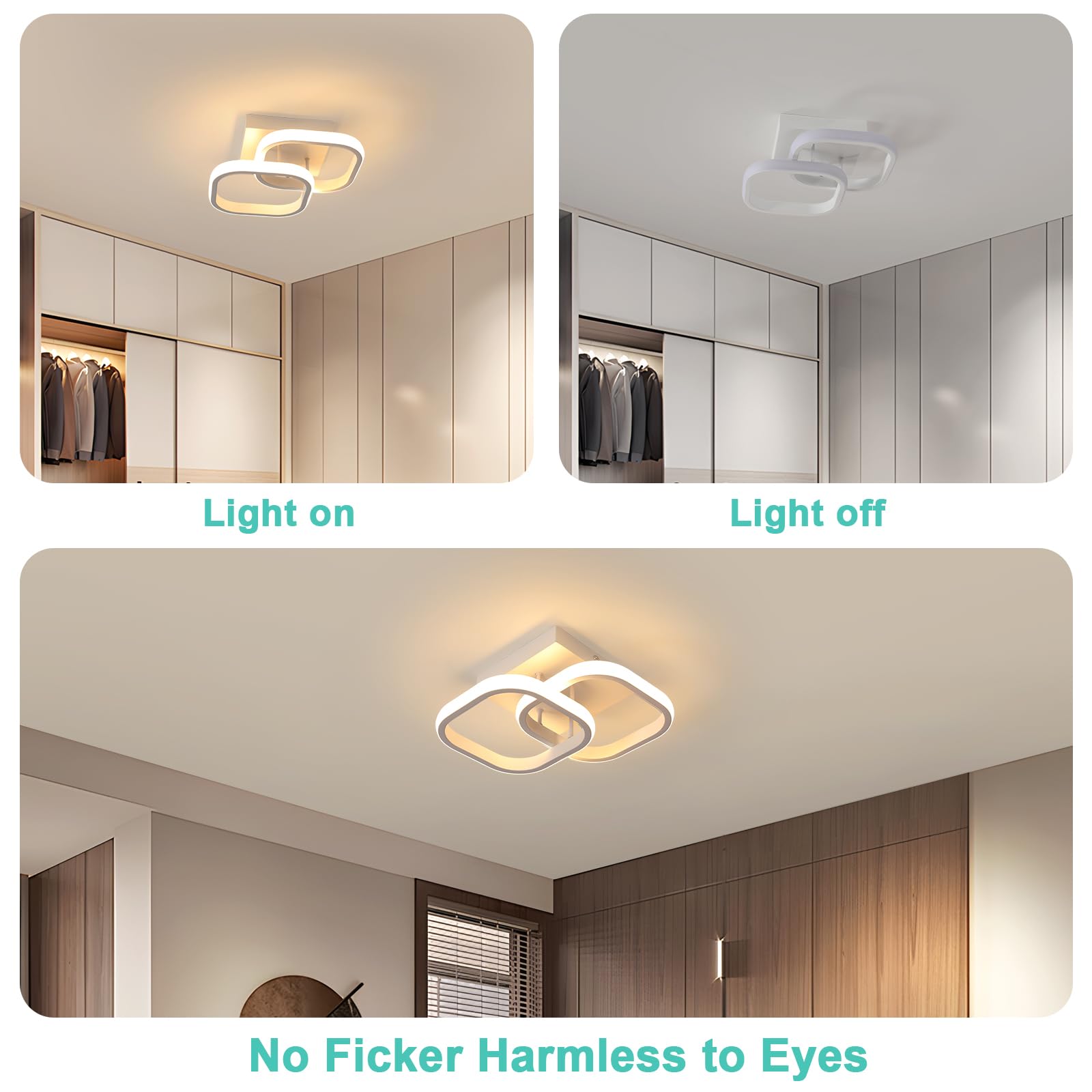 Plafoniera LED Moderna, 2 Pezzi 22W 2475LM per Soggiorno, Lampadario Bianco da Soffitto per Camera da Letto, Corridoio, Cucina - Bianco Caldo 3000K