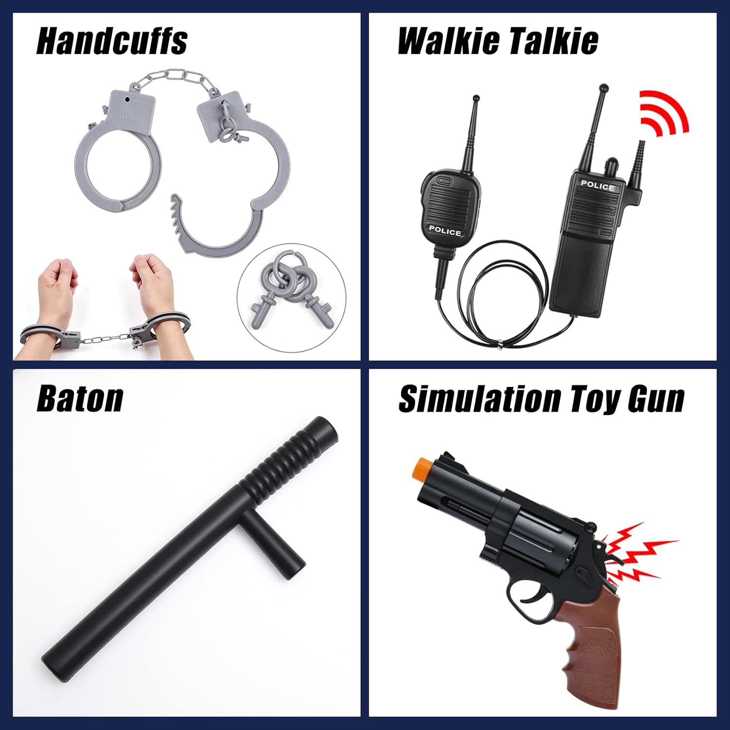 Miniatura 5 de Latocos Police Officer Costume for Kids Halloween Dress Up Set Boy Girl Role Play Cop Shirt Pants with Accessories Toy