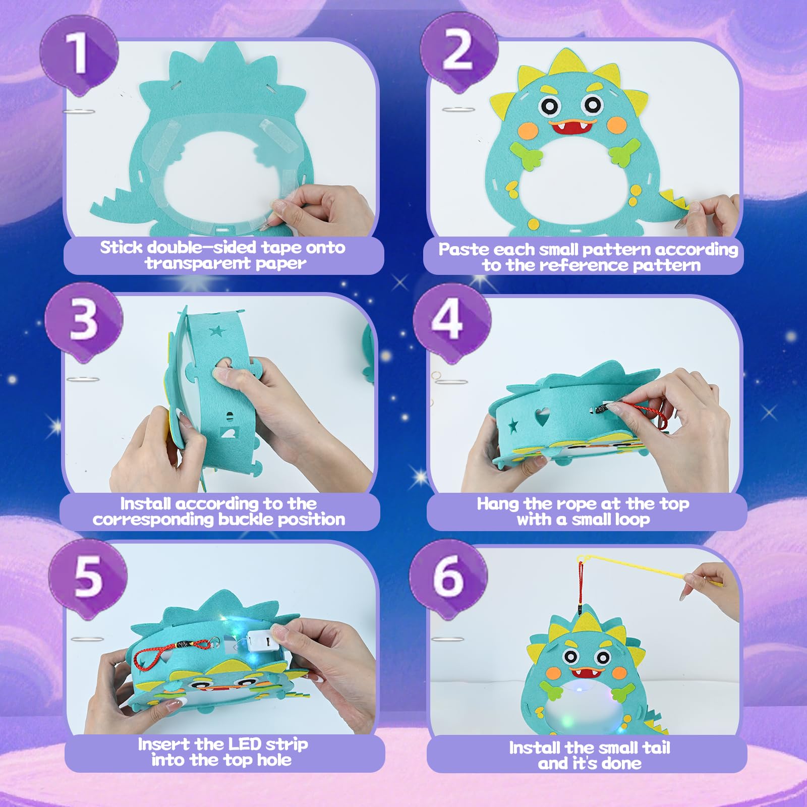 Set De 4 Farolillos Manualidades Para Niños - Dinosaurio, Cangrejo, Unicornio Y Búho, Con Luces LED, Ideal Para Desfiles Y Fiestas