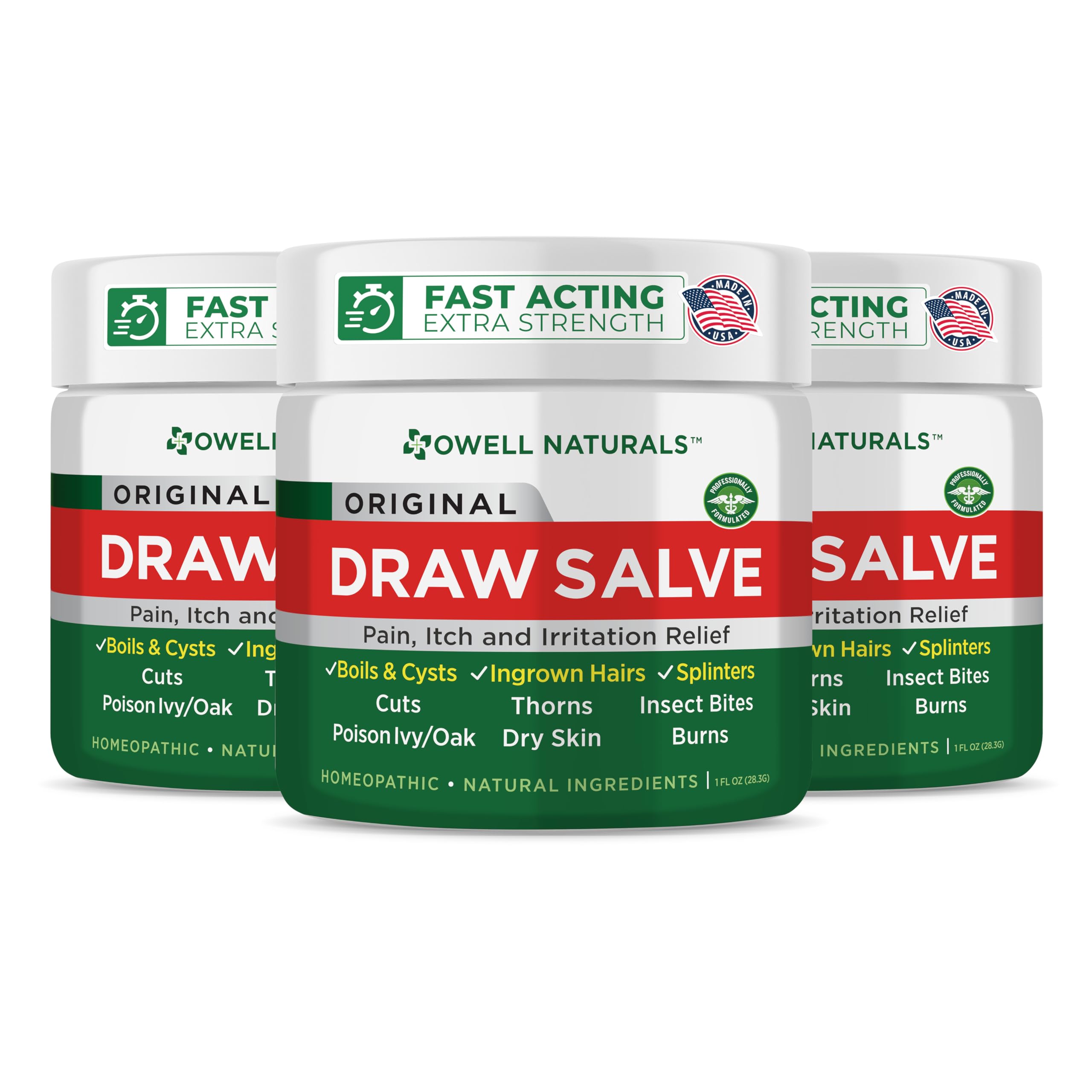 OWELL NATURALS Drawing Salve Ointment Fast Acting Formula for Skin, Splinters, Ingrown Hairs, Boils & Cyst, Bug Bites, bee Sting, Mosquito bite Itch, Poison Ivy (3 Pack)