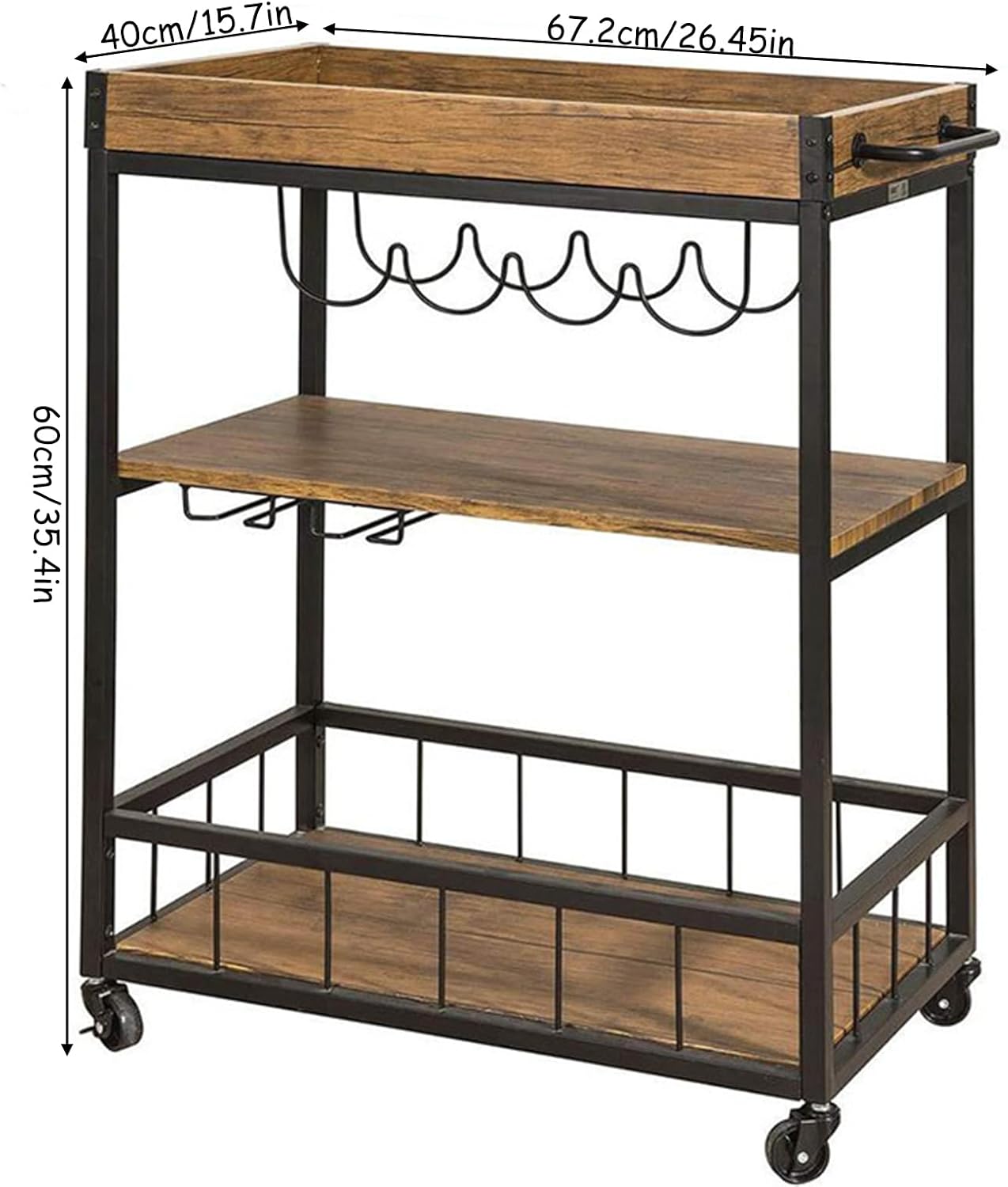 Metal Storage Rack with Fence Wine Rack Cup Holder Multifunctional nizer for Living Room Kitchen Bathroom Balcony Industrial Style Shelving Unit 67.2x40x60cm