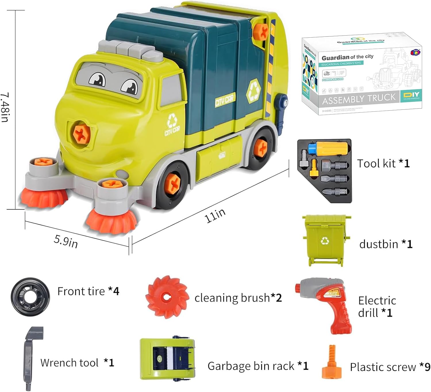 Take Apart Toy Garbage Truck Toys - 29 Pieces Disassembly Set with Electric Drill, Christmas Day & Birthday Gift for 3 4 5 6 7 Year Old Boys, Garbage Trash Truck Toy for Boys Kids