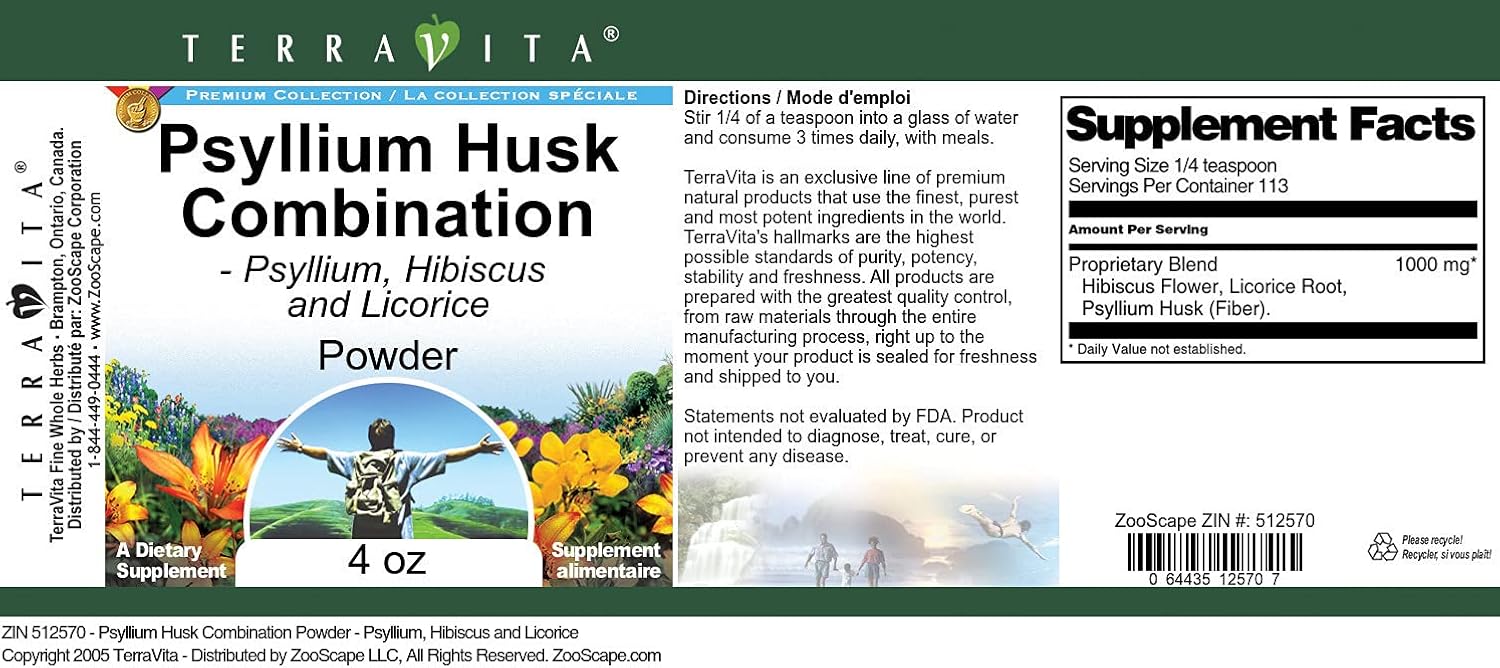 Psyllium Husk Combination Powder - Psyllium, Hibiscus and Licorice (4 oz, ZIN: 512570) - 3 Pack