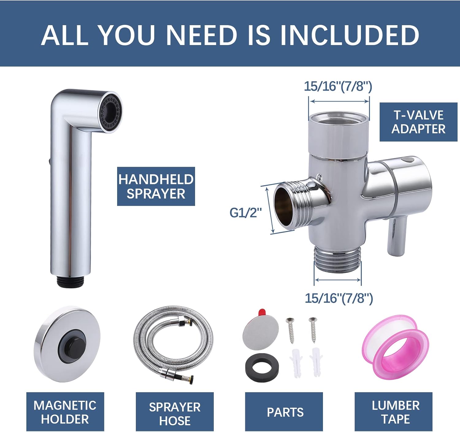 EVITA Handheld Bidet Sprayer for Toilet, Magnetic Bidet Sprayer -Adjustable Water Pressure, Bathroom Cloth Diaper Bidet Toilet Sprayer Kit with Hose-Easy to Install for Baby Wash, Feminine Wash - - 