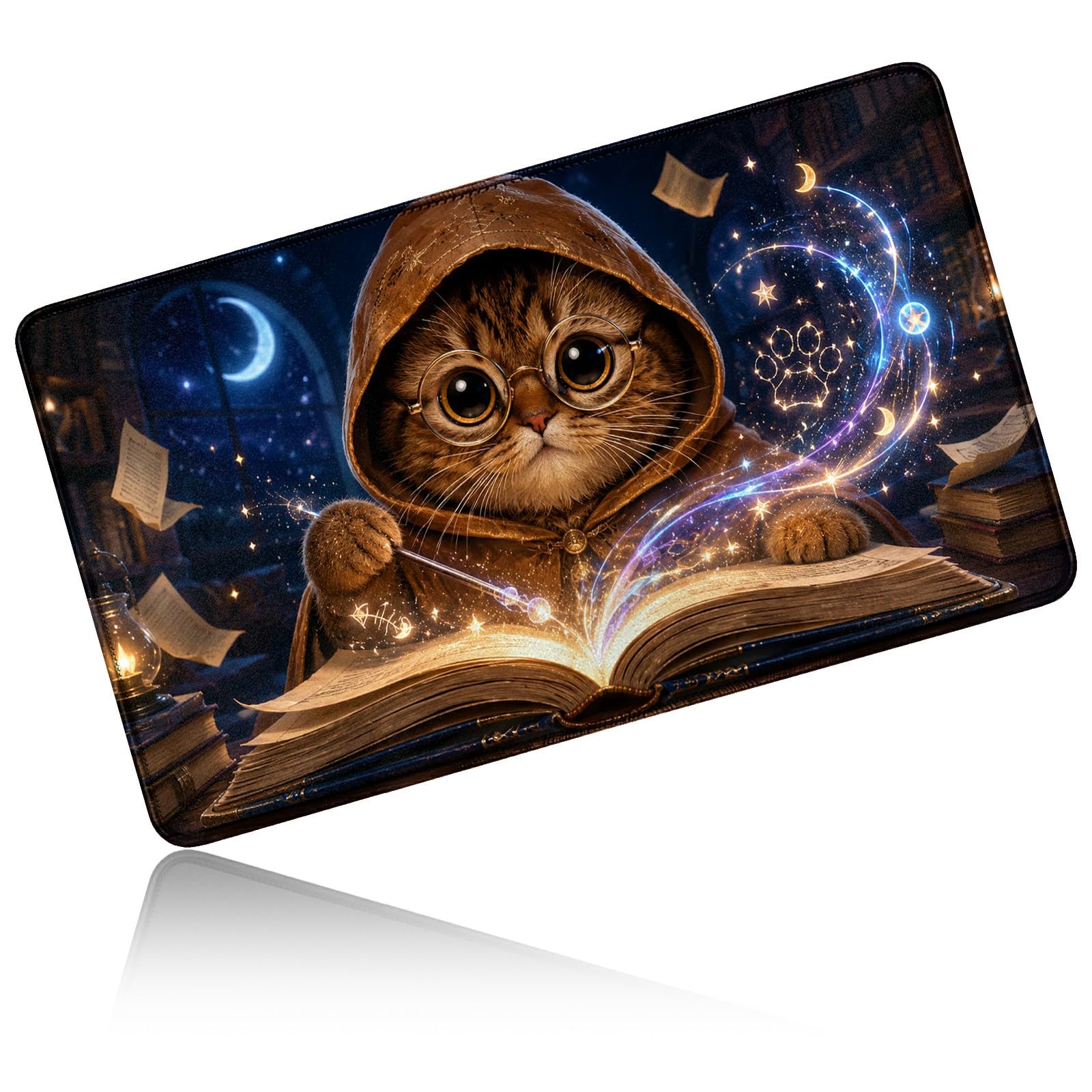 Dikoer for MTG/TCG Playmat 24" x 14" Commander Deck Gaming Mat, Book Cat