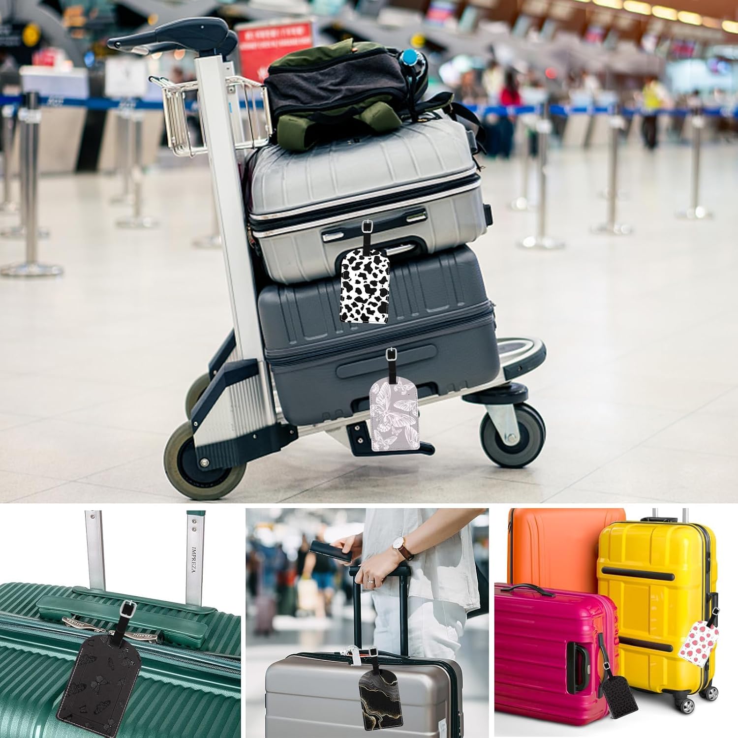 2 Pack Luggage Tag Luggage Tags PU Leather Suitcase Tags Aesthetic Cute Funny Travel Bag Labels for Women Girls-Flower Floral Pink Blue