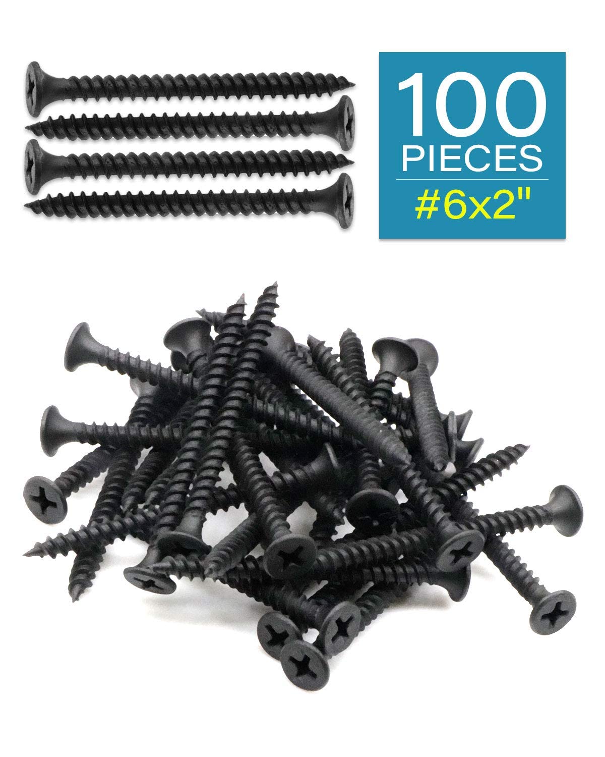 IMScrews #6 x 2 Inch Drywall Screws Fine Thread Phillips Bugle Head Screws Black Phosphate Finish for Metal Studs 100 Pack