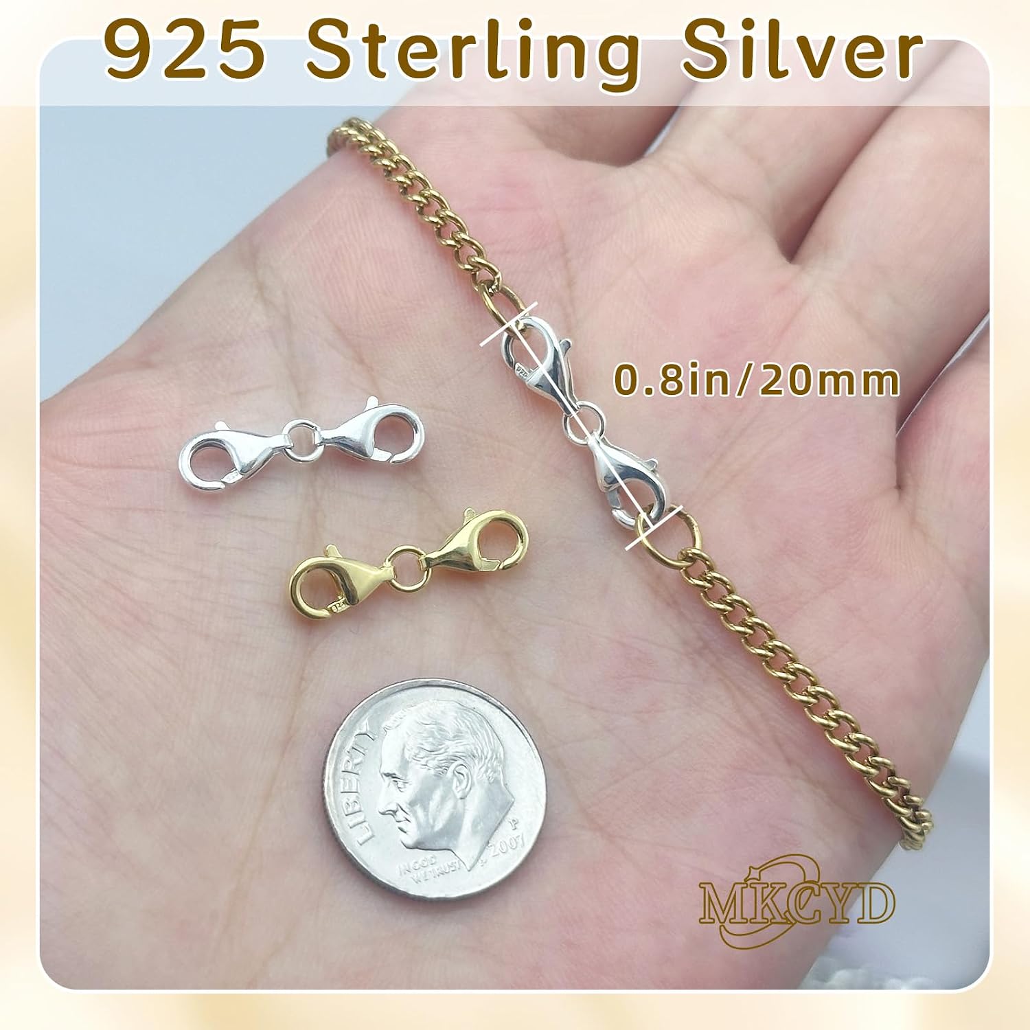 MKCYD 925 Sterling Silver Double Lobster Claw Clasps,Necklace Extender Double Bracelet Clasp and Closures for Jewelry Making (Made in Italy, 9MM)