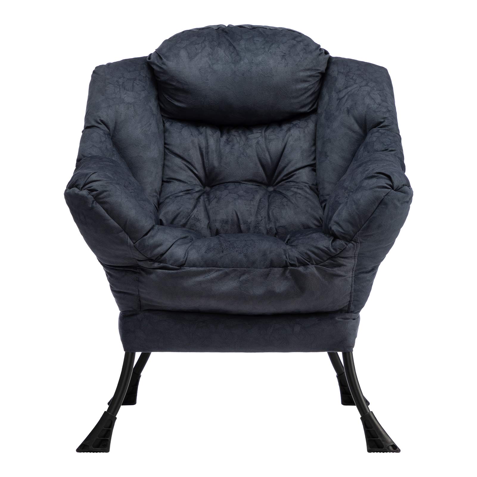 Photo 1 of AcozyHom Modern Cotton Fabric Lazy Chair, Accent Contemporary Lounge Chair, Single Steel Frame Leisure Sofa Chair with Armrests and A Side Pocket, Thick Padded Back, Dark Grey Printing Dark Grey