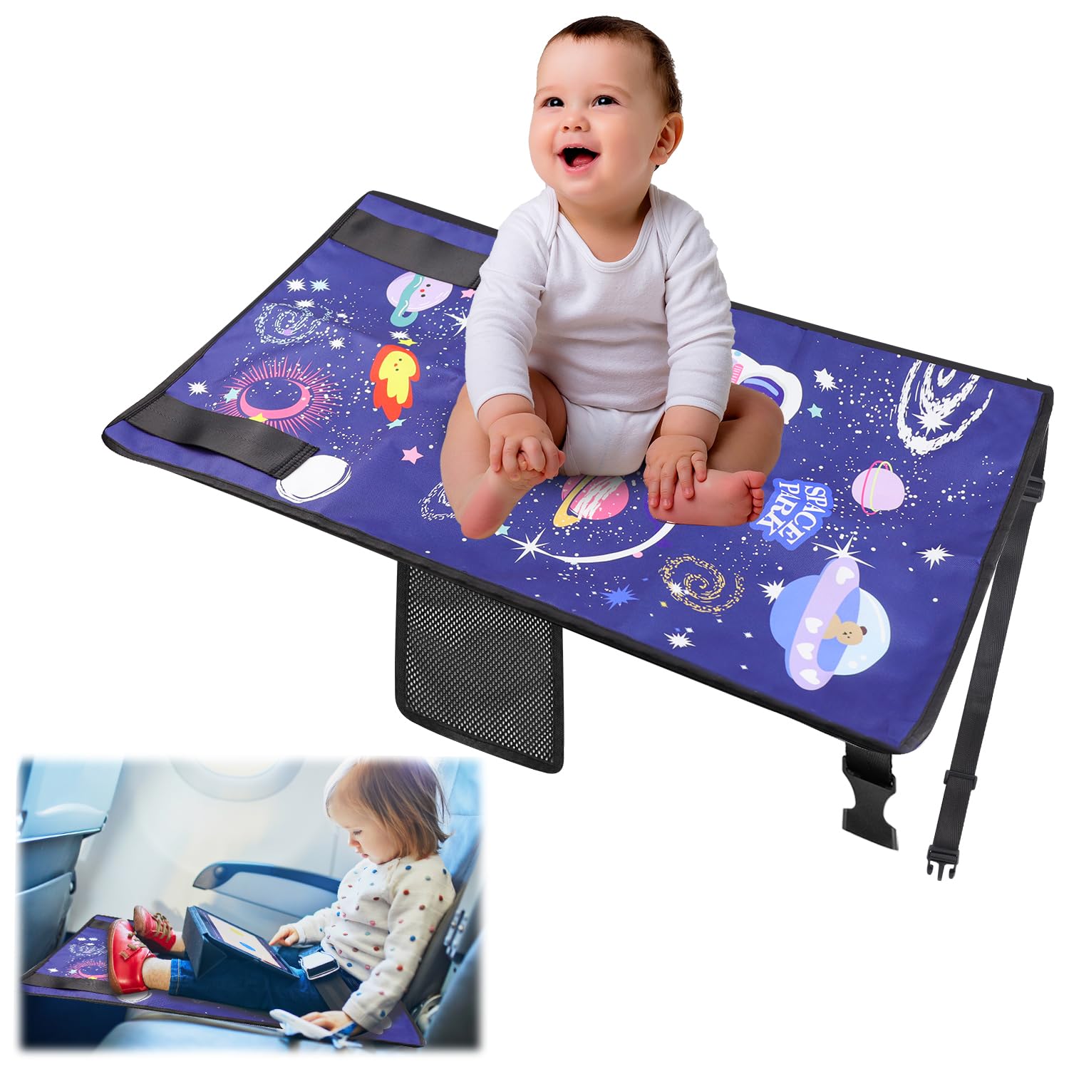 Toddler Airplane Bed，Abnaok Airplane Seat Extender for Kids, Portable Toddler Travel Plane Bed, Toddler Airplane Travel Essentials，Airplane Footrest Flight Must Haves for Kids Baby (Blue)