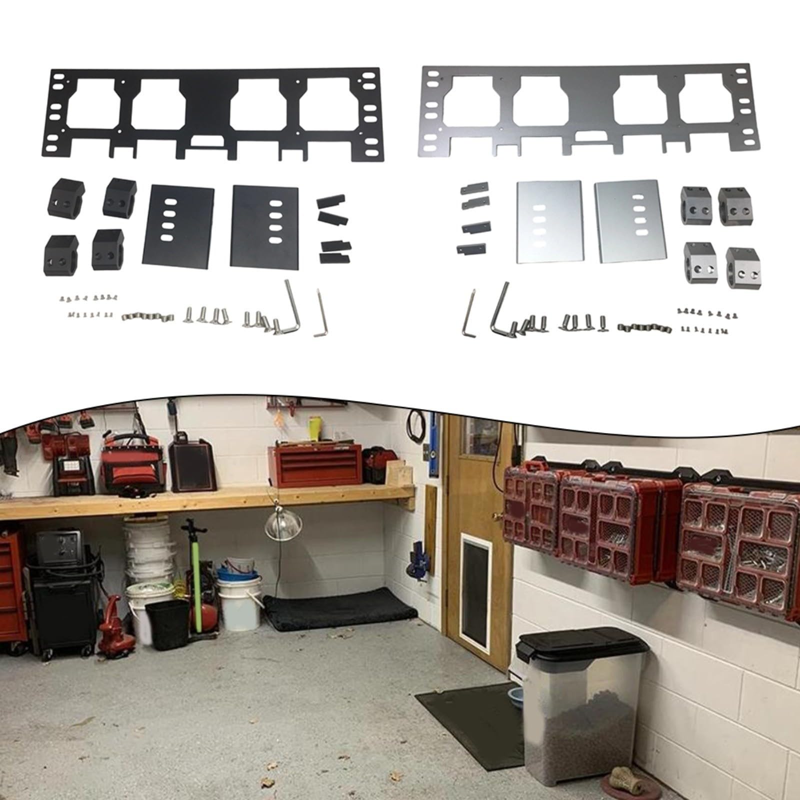 Placa de montaje para cajas de herramientas delanteras, hierro, con cerradura, instalación rápida, espacio de almacenamiento para taller (negro)