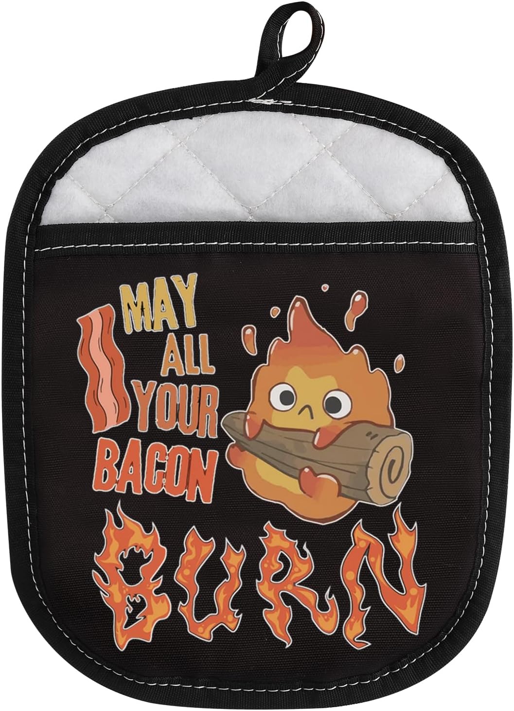 WCGXKO Anime Gift Anime Calcifer Gift May All Your Bacon Burn Oven Mitt Pot Holder with Pocket (May All)