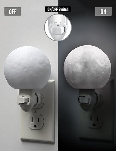 Vista 2 de Luces nocturnas de luna enchufables al enchufe de pared, luz LED de 0.5 W con interruptor de encendido y apagado, luz nocturna blanca suave