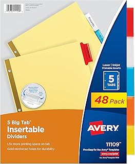Avery Binder Dividers - 5-Tab Insertable Multicolor Big Tabs for Binders, 48 Sets of Dividers (11109)