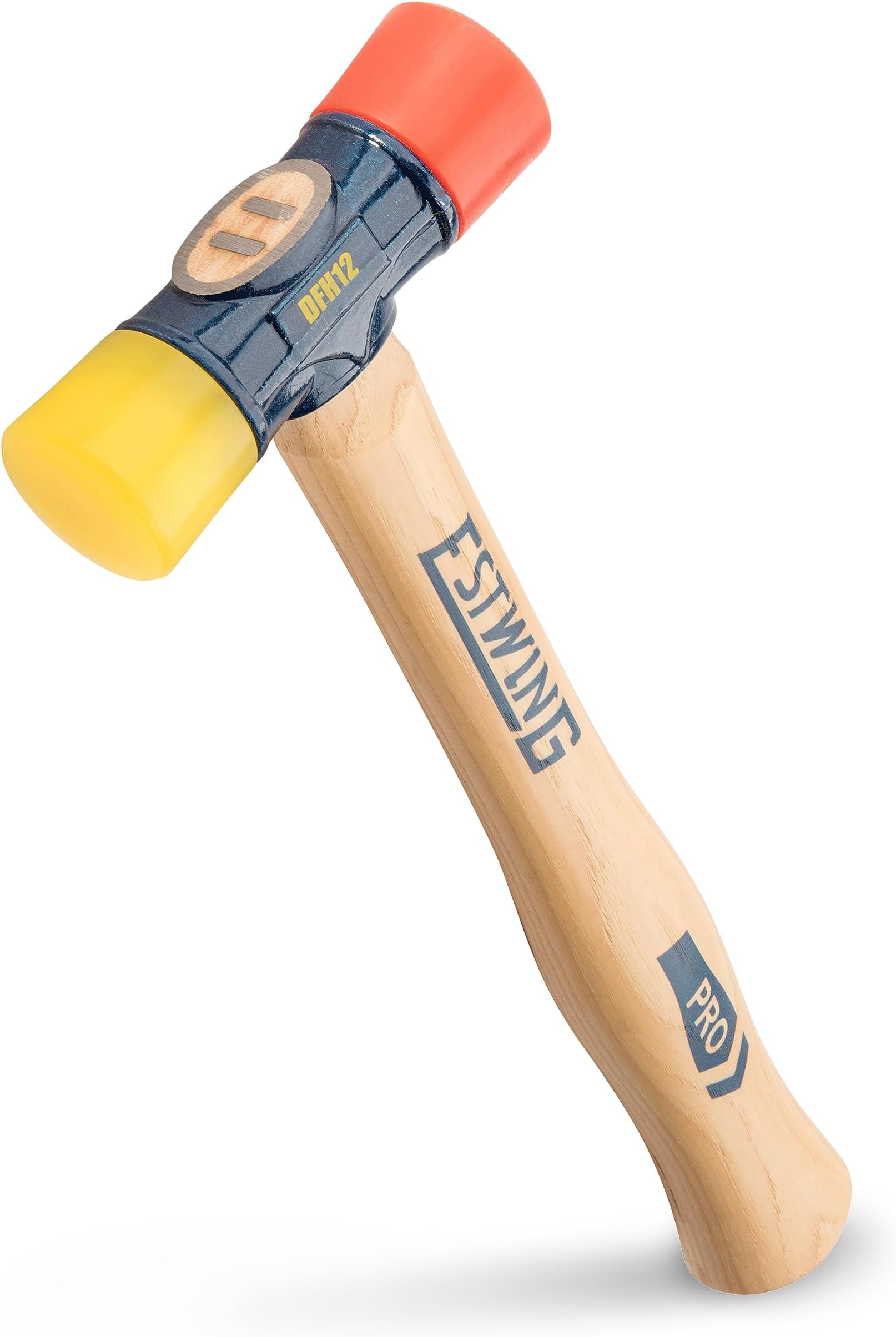 DFH-12 Rubber Mallet - 12 oz Double-Face Hammer with Soft/Hard Tips & Hickory Wood Handle - DFH12,Black Red & Yellow