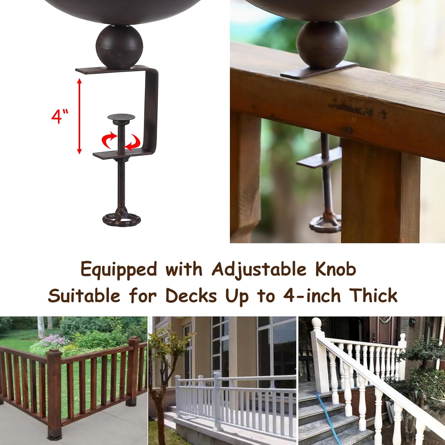 Bird Bath and Feeder for Deck Railing, 2 in 1 Deck Mounted Balcony Birdbath with Vivid Butterfly Decor, Metal Bird Bath for Outdoors Porch Patio Garden