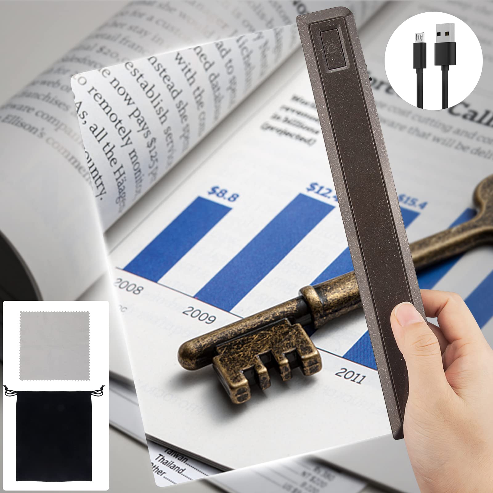 BIGMONAT3X Full Page Magnifier with LED Light, USB Rechargeable, Brightness Dimmable, Warm White and Cool White Lighting Options, Ideal Illuminator for Reading Small Prints or Low Vision Seniors