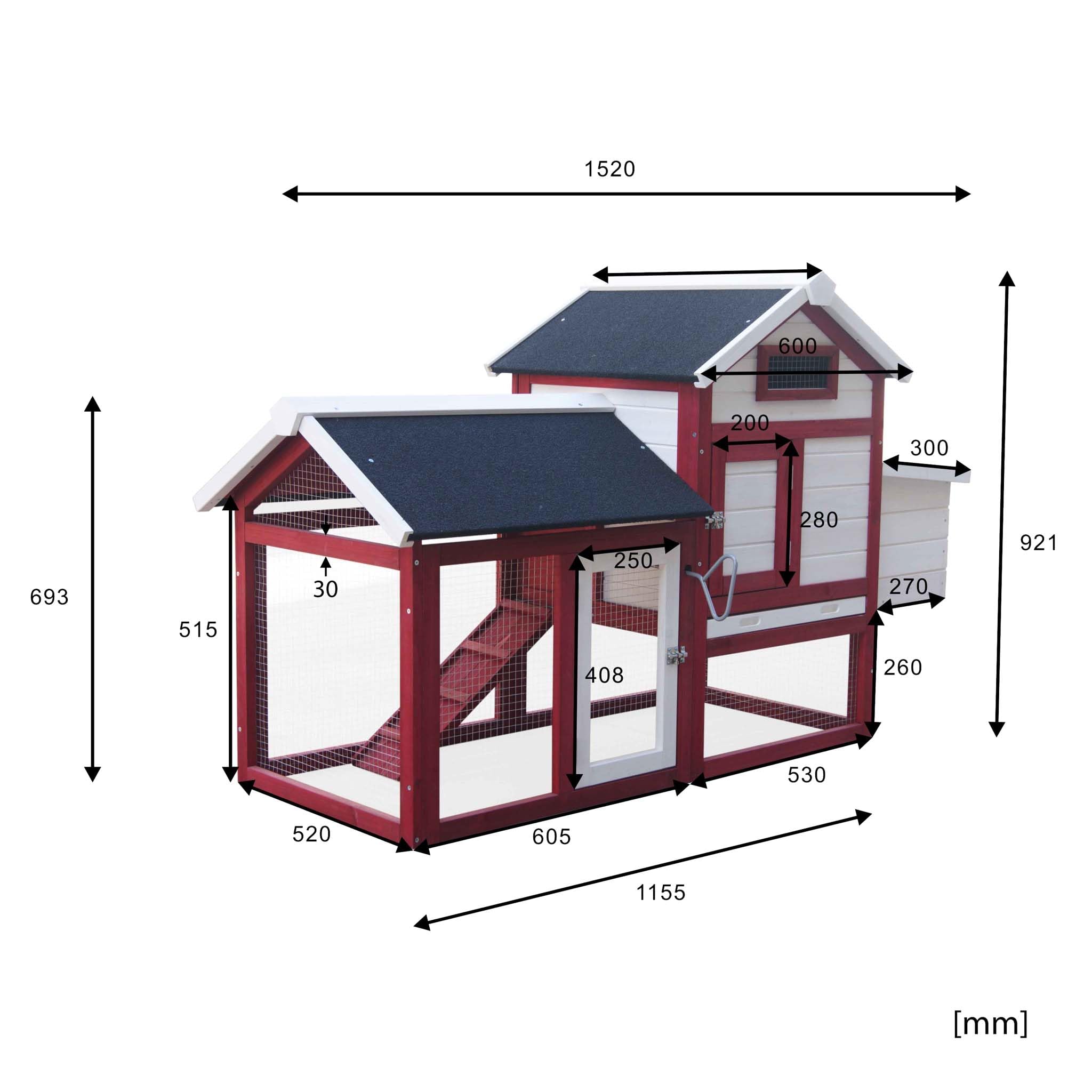 Gallinero con nidos y Corral Caseta con Suelo extraíble tejado Plegable Casa gallinas Rojo y Blanco