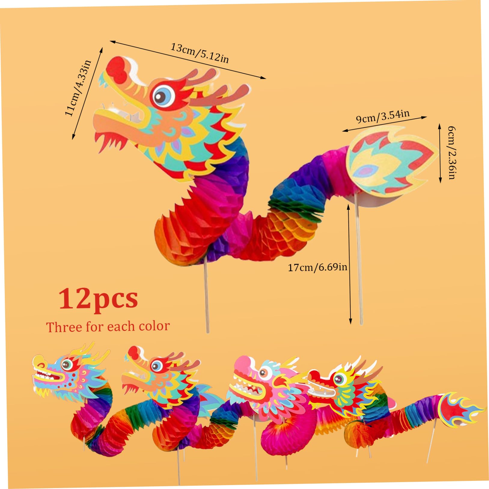 Marionnette Dragon en Papier 3D du Nouvel an Chinois, Artisanat de Bricolage, Extensible pour la fête du Printemps, 12 pièces