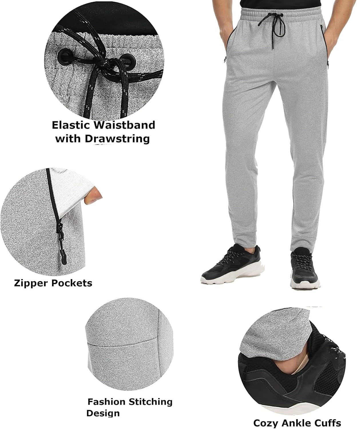Men's Jogger Sweatpants with Zipper Pockets Track Joggers Workout Gym Sweat Pants for Men(2 /3Pack) - Image 4