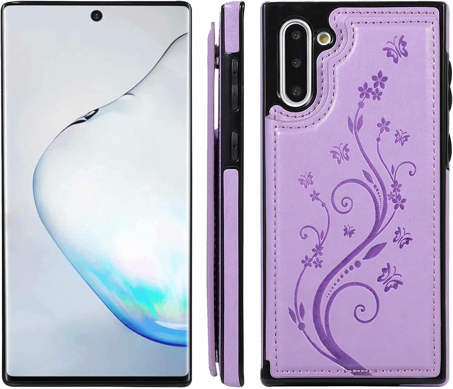 Phone Case for Samsung Galaxy Note 10 with Tempered Glass Screen Protector Card Holder Wallet Cover Flip Leather Cell Accessories Glaxay Note10 5G Gaxaly Notes 10s Ten Not S10 Cases Women Girl Purple - Image 4