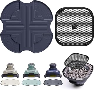 2-PCS Silicone Air Fryer Lid Cover & Heat Mat, for Ninja Crispi Airfryer Accessories, Prevents Splatters & Protects Countertops (Dark Blue & Black)