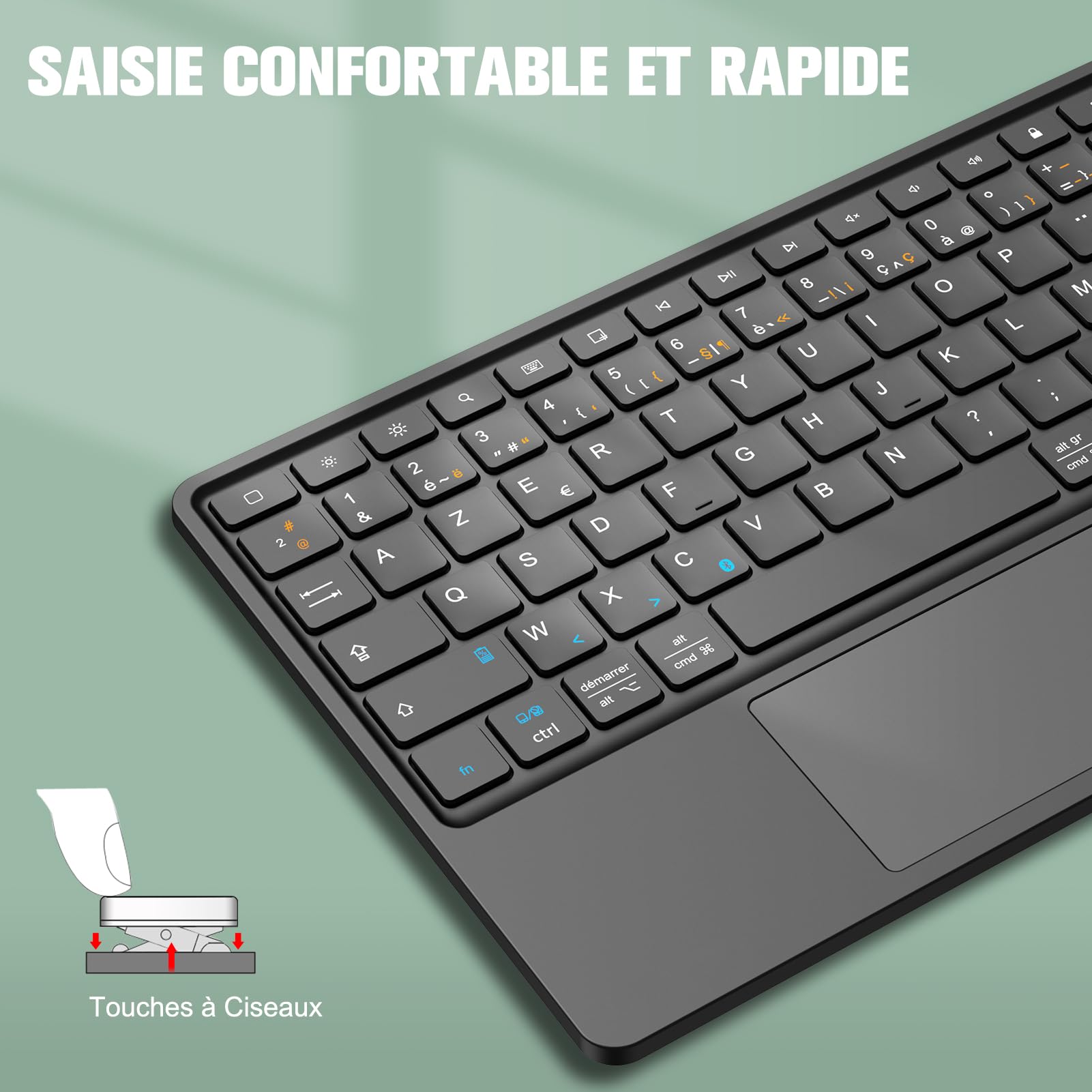 FINTIE Clavier sans Fil 10 Pouces - [Pavé Tactile] Léger Ultra-Fin, Clavier Bluetooth AZERTY Français pour iPad, Android Tablette Samsung, Xiaomi/Redmi Pad, Huawei etc, Noir