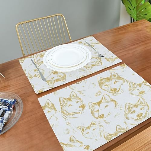 Miniatura 5 de Tapetes de tela con diseño de siluetas de cabeza de perro dorado, lavables, 6 piezas, 12 x 18 individuales, para mesa de comedor, color oro rosa